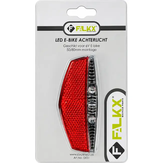 Falkx LED achterlicht - E-bike 6V - Naafdynamo compatibel - Montage 50-80mm - Verhoogde zichtbaarheid