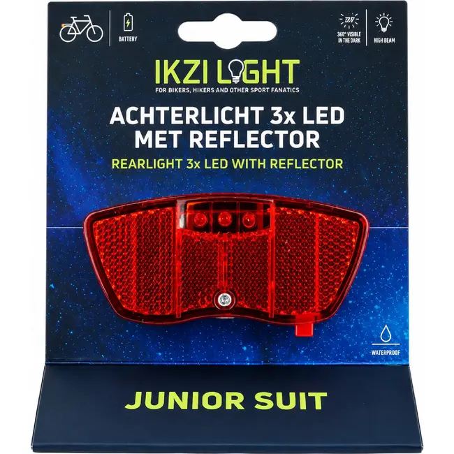 Ikzilight Achterlicht drager Junior - 3x LED - Reflector - Standlicht - Zichtbaar tot 700 meter - Rood