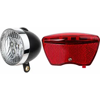 Ikzilight Retro fietsverlichtingsset - 3x LED koplamp en 5x LED achterlicht - Zwart - Batterij - Waterdicht - Standlichtfunctie