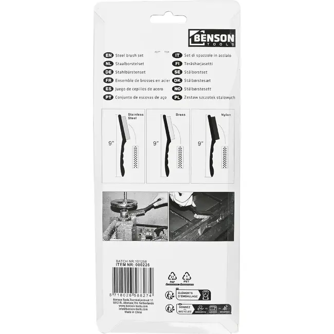 Benson Staalborstelset - 3 materialen - 200 mm - 3-delig - roestvrij staal, messing, nylon