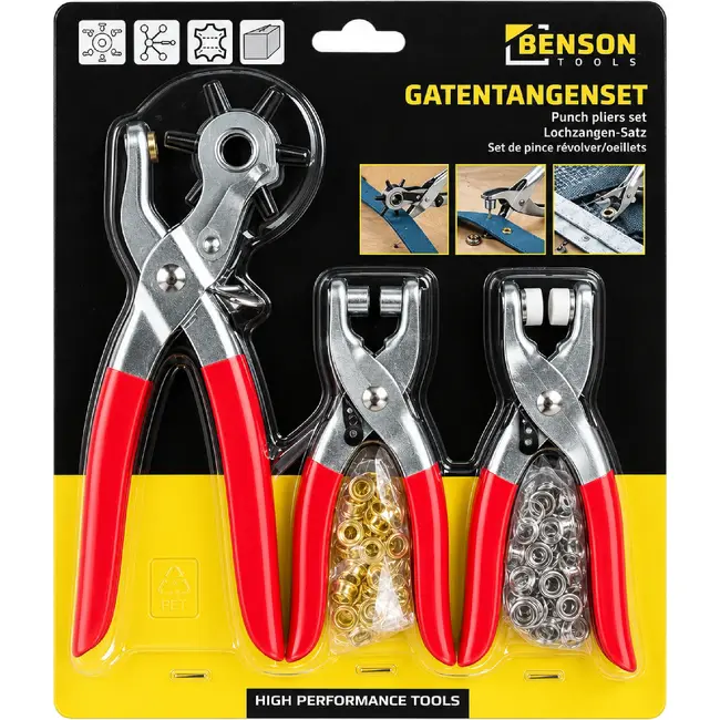 Benson Gatentang set - Revolvertang - Inclusief 3 accessoires - Rood - 3-delig