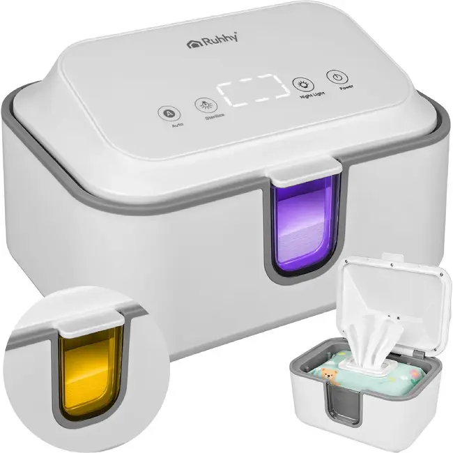 Ruhhy Billendoekjeswarmer wit met 3 verwarmingsstanden touchpaneel en ruimte voor 80 doekjes