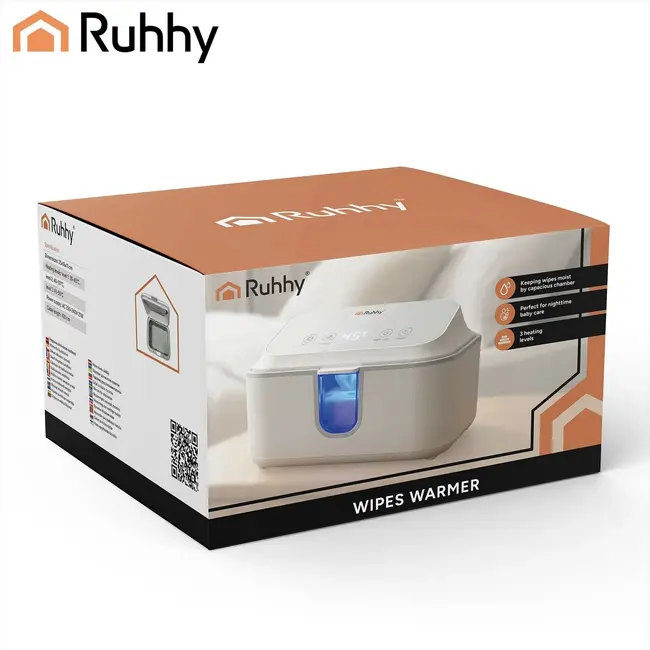 Ruhhy Billendoekjeswarmer wit met 3 verwarmingsstanden touchpaneel en ruimte voor 80 doekjes