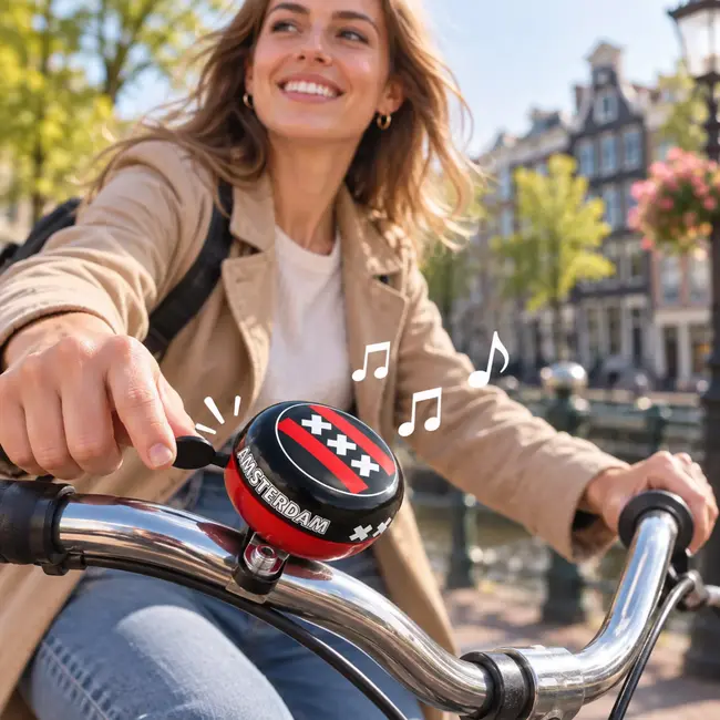 Falkx Fietsbel 60 mm zwart-rood - ding-dong uitvoering Amsterdam voor gebruik als fietsbel op fiets