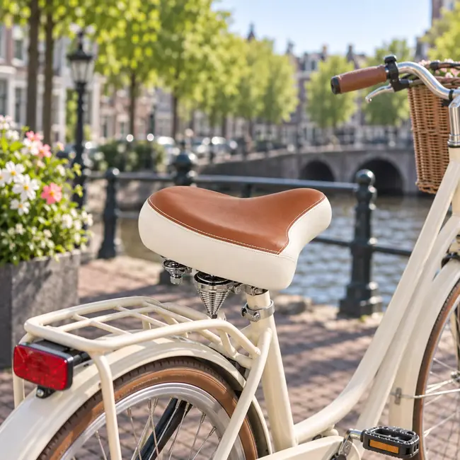 Monte Grappa Fietszadel bruin-wit - model NP12-07 met veren en zadelstrop voor dagelijks fietsgebruik
