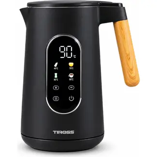 TIROSS Waterkoker 1,7 l met temperatuurregeling en houtlook ontwerp
