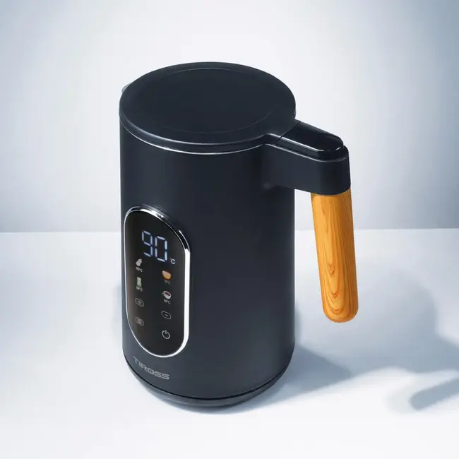 TIROSS Waterkoker 1,7 l met temperatuurregeling en houtlook ontwerp