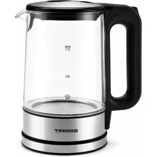 TIROSS Glazen waterkoker 1,7 l met blauwe ledverlichting en droogkookbeveiliging
