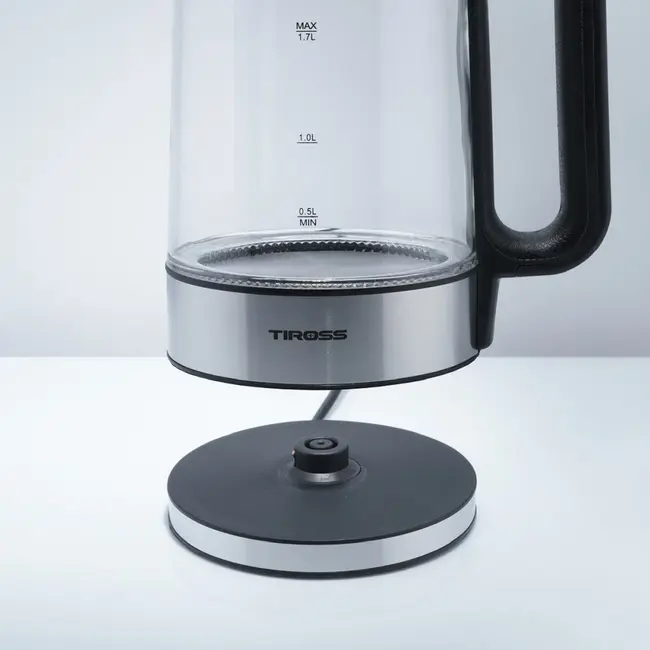 TIROSS Glazen waterkoker 1,7 l met blauwe ledverlichting en droogkookbeveiliging