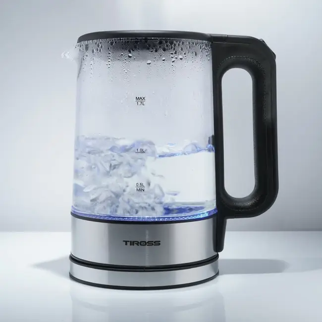 TIROSS Glazen waterkoker 1,7 l met blauwe ledverlichting en droogkookbeveiliging