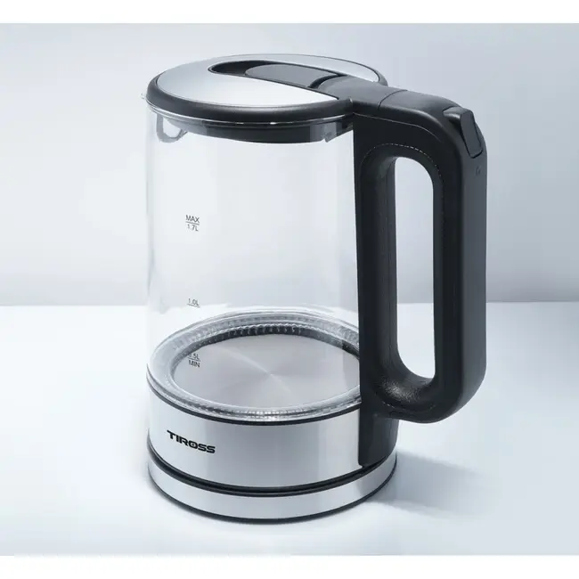 TIROSS Glazen waterkoker 1,7 l met blauwe ledverlichting en droogkookbeveiliging
