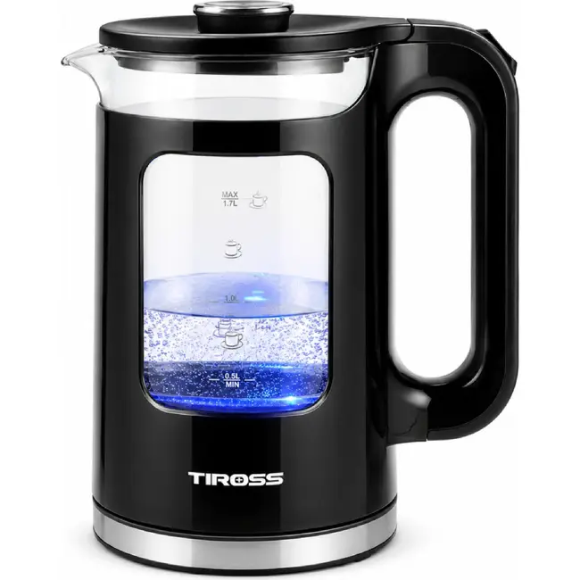 TIROSS Glazen waterkoker 1,7 l met blauwe ledverlichting en droogkookbeveiliging