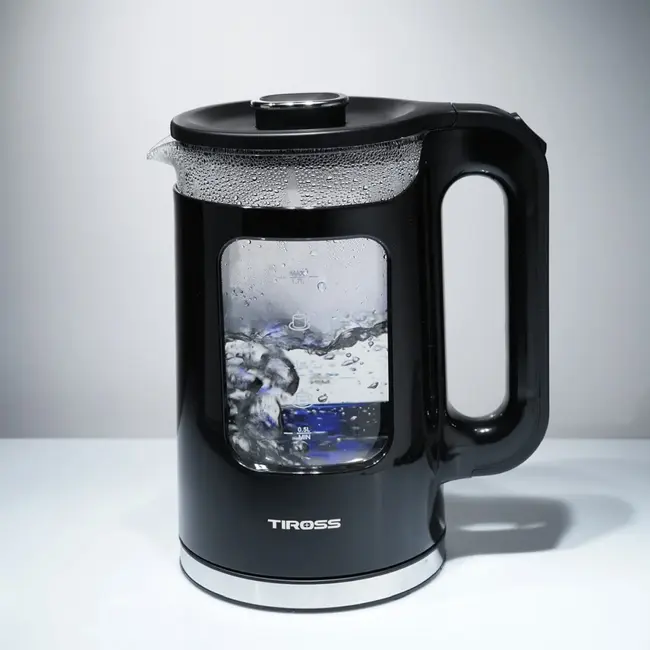 TIROSS Glazen waterkoker 1,7 l met blauwe ledverlichting en droogkookbeveiliging