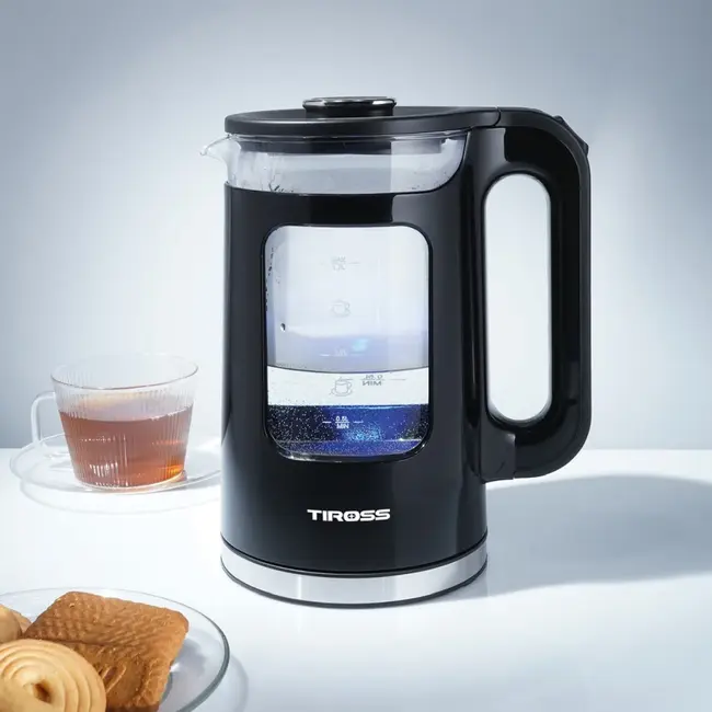 TIROSS Glazen waterkoker 1,7 l met blauwe ledverlichting en droogkookbeveiliging
