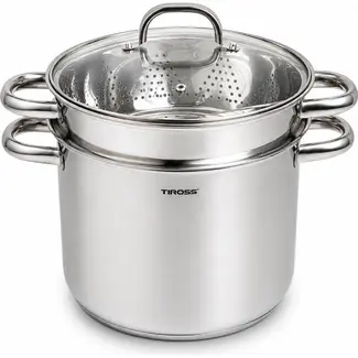 TIROSS Stoompan 7,7 l van RVS 18/10 met stoominzet en kookmand
