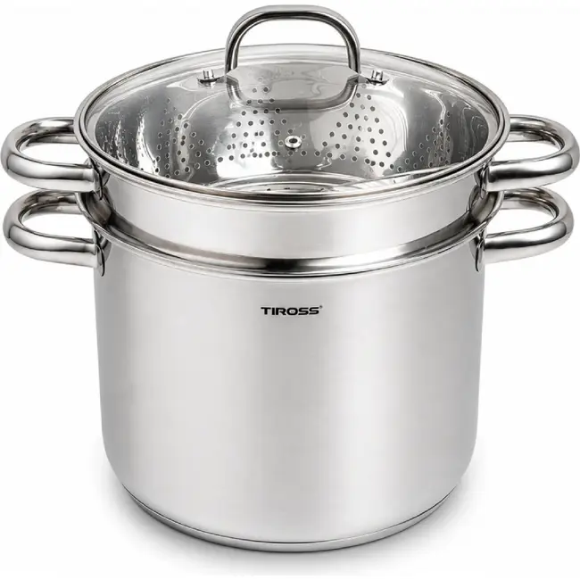 TIROSS Stoompan 7,7 l van RVS 18/10 met stoominzet en kookmand