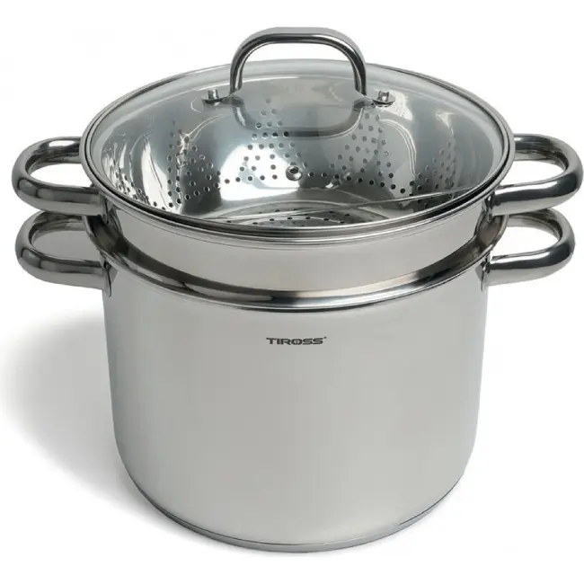 TIROSS Stoompan 7,7 l van RVS 18/10 met stoominzet en kookmand