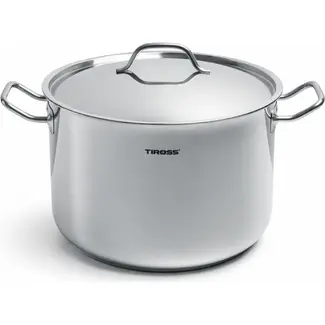 TIROSS RVS kookpan 10,8 l met 3-laagse bodem, maatverdeling en koelblijvende handgrepen met deksel