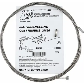 Slurf Versnellingskabel - RVS - Anti-fray nippel - 250 cm - Zilver