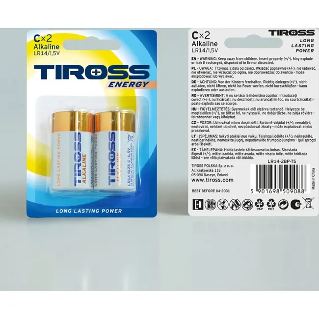 TIROSS C LR14 alkaline batterijen 1,5 V - verpakking met 2 stuks