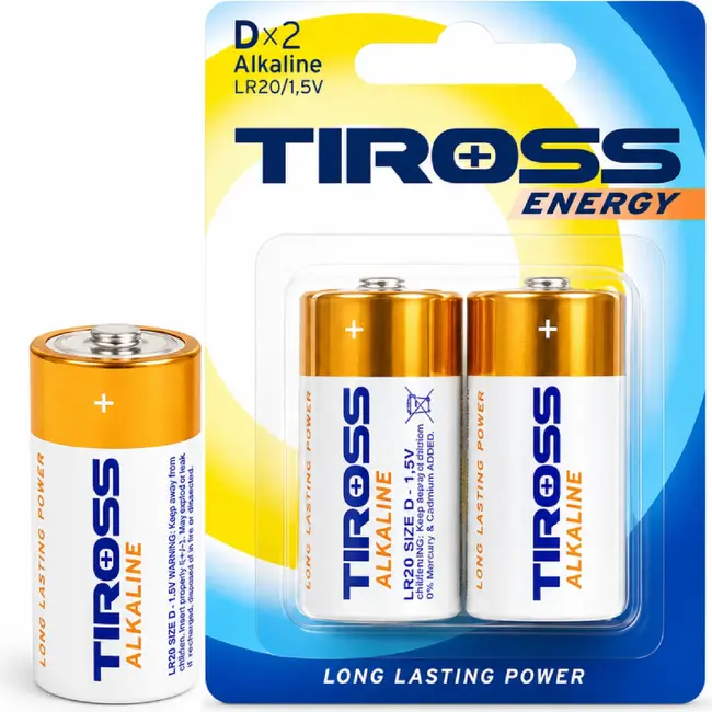 TIROSS D LR20 alkaline batterijen 1,5 V - verpakking met 2 stuks