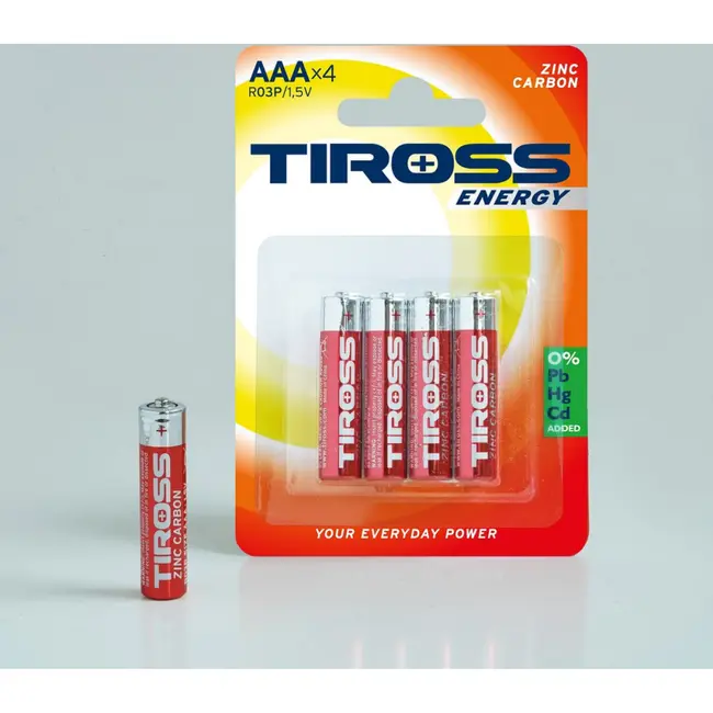 TIROSS AAA R03P zink-koolstof batterijen 1,5 V - verpakking 4 stuks