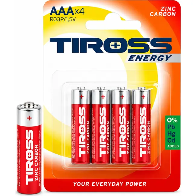 TIROSS AAA R03P zink-koolstof batterijen 1,5 V - verpakking 4 stuks