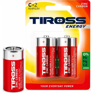 TIROSS C R14P zink-koolstof batterijen 1,5 V - verpakking met 2 stuks