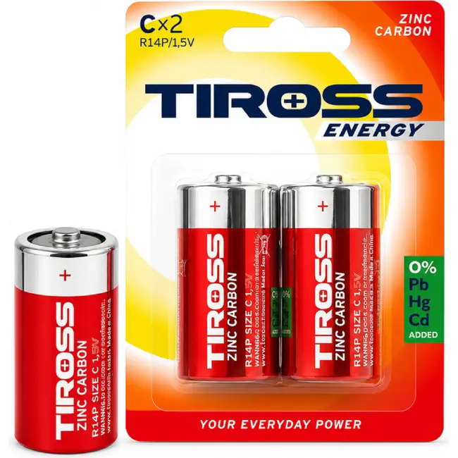 TIROSS C R14P zink-koolstof batterijen 1,5 V - verpakking met 2 stuks