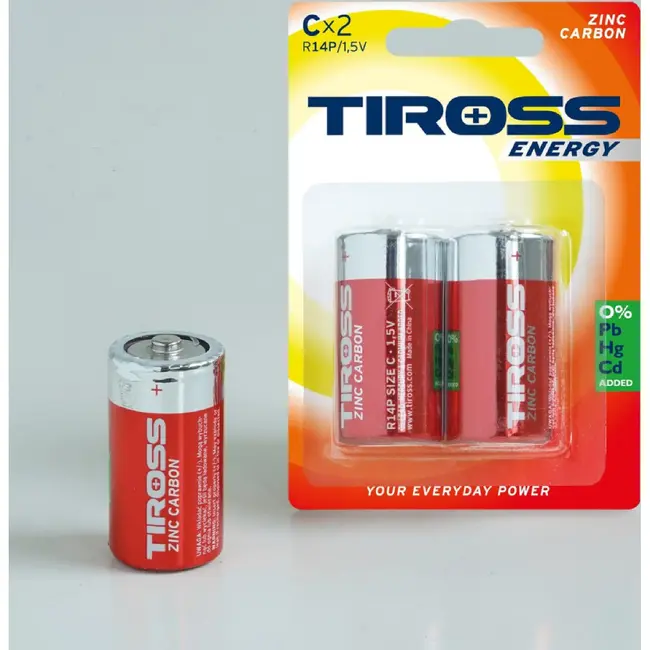 TIROSS C R14P zink-koolstof batterijen 1,5 V - verpakking met 2 stuks