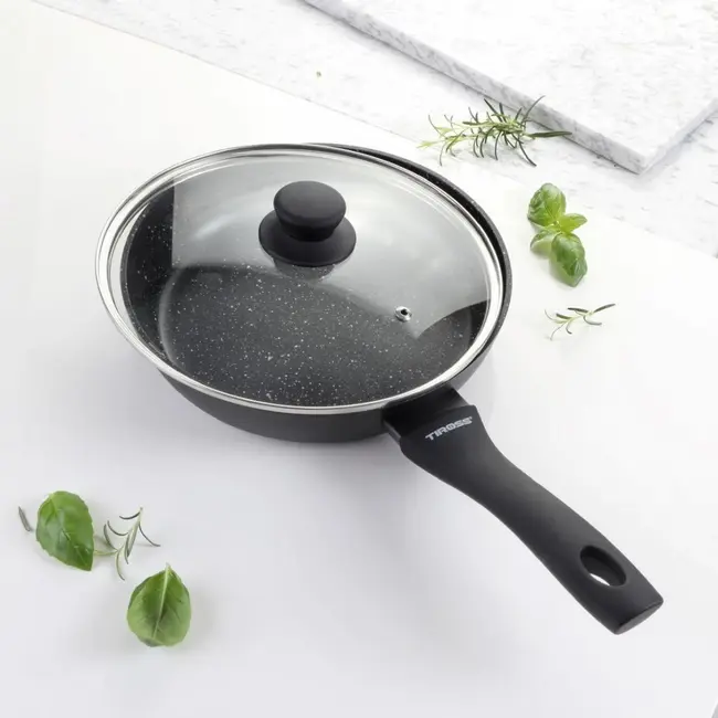 TIROSS Granieten koekenpan 26 cm met GREBLON laag en deksel