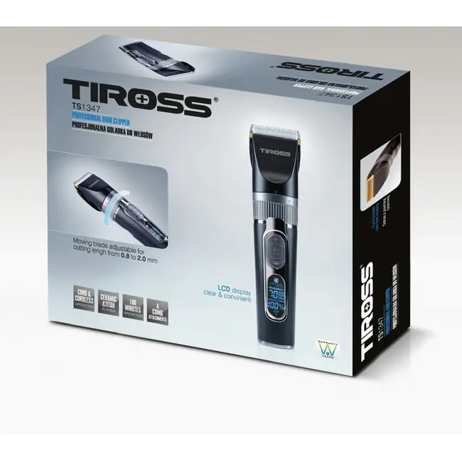 TIROSS Tondeuse met keramisch mes, turbo en 180 min gebruiksduur