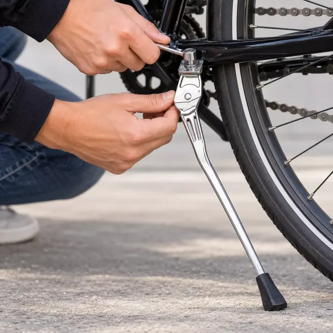 Ursus Fietsstandaard zilverkleurig - metalen zijstandaard met zwarte voet voor passende fiets