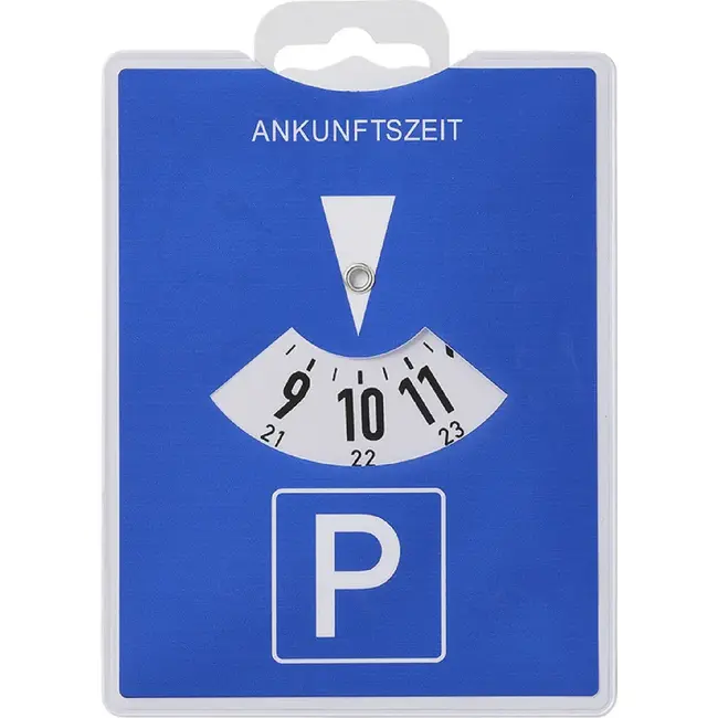 ProPlus Parkeerschijf kunststof 15 x 11 cm blauw met Duitse aankomsttijd en draaibare tijdsaanduiding