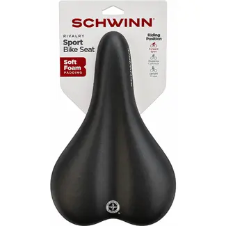 Schwinn Sportzadel zwart met zachte schuimvulling en zadelstrop voor een sportieve fietshouding