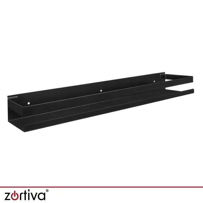 Zortiva Badkamerplank 50 cm - Zwart RVS wandrek met opstaande rand en draagvermogen tot 10 kg