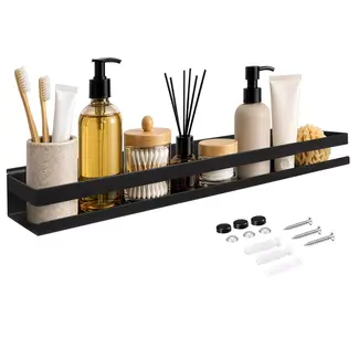 Zortiva adkamerplank 50 cm - Zwart RVS wandrek met opstaande rand en draagvermogen tot 10 kg