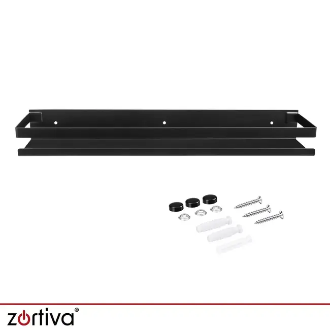 Zortiva Badkamerplank 50 cm - Zwart RVS wandrek met opstaande rand en draagvermogen tot 10 kg