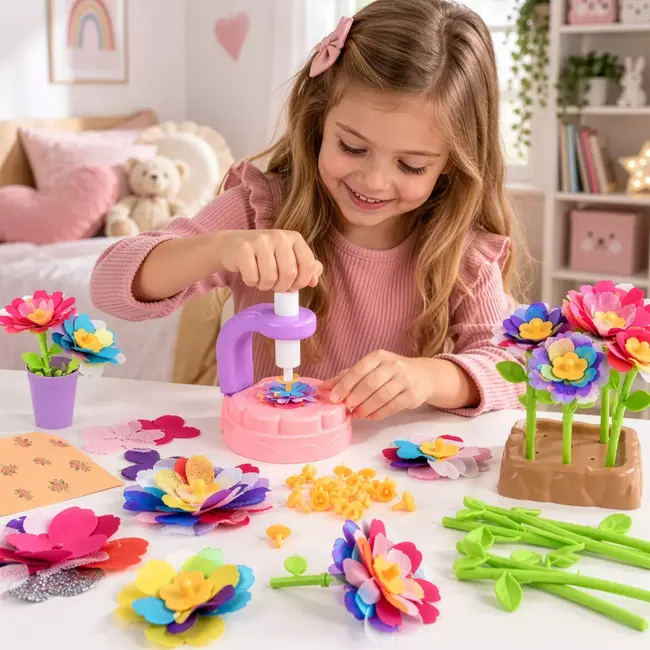 Kruzzel Creatieve set voor 3D-bloemen - Bloemenmaker met ruim 90 gekleurde bloemblaadjes en een vaas