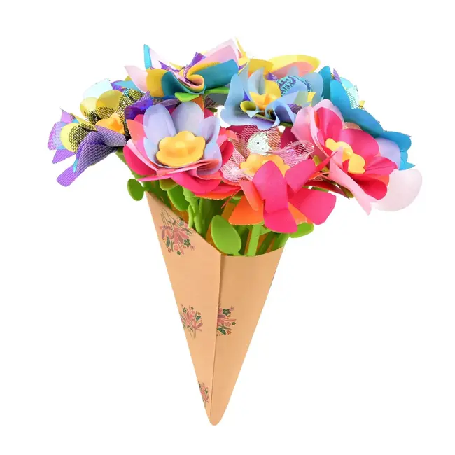 Kruzzel Creatieve set voor 3D-bloemen - Bloemenmaker met ruim 90 gekleurde bloemblaadjes en een vaas