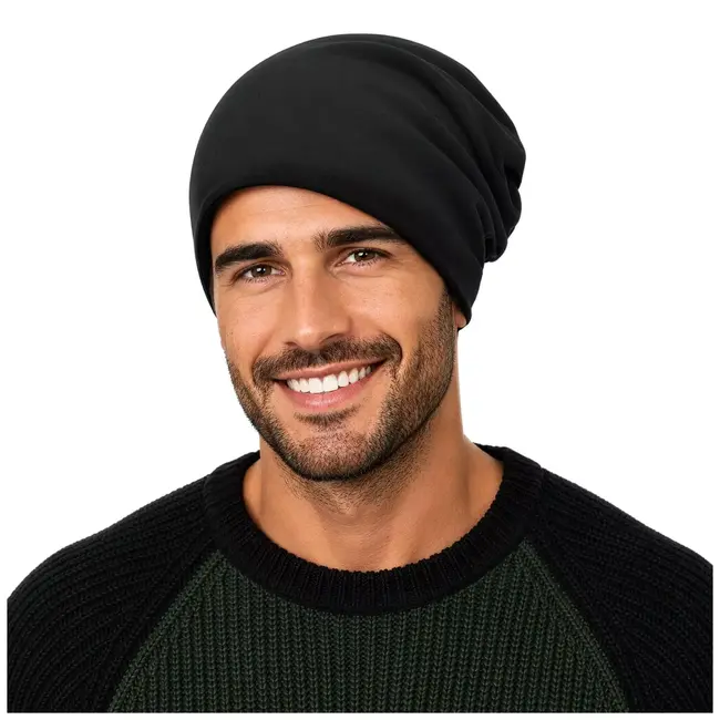 Trizand Wintermuts zwart met fleecevoering - Elastische beanie voor dames en heren, one size