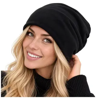 Trizand Wintermuts zwart met fleecevoering - Elastische beanie voor dames en heren, one size
