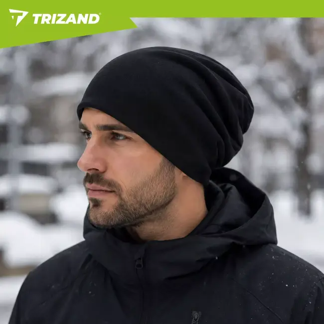 Trizand Wintermuts zwart met fleecevoering - Elastische beanie voor dames en heren, one size