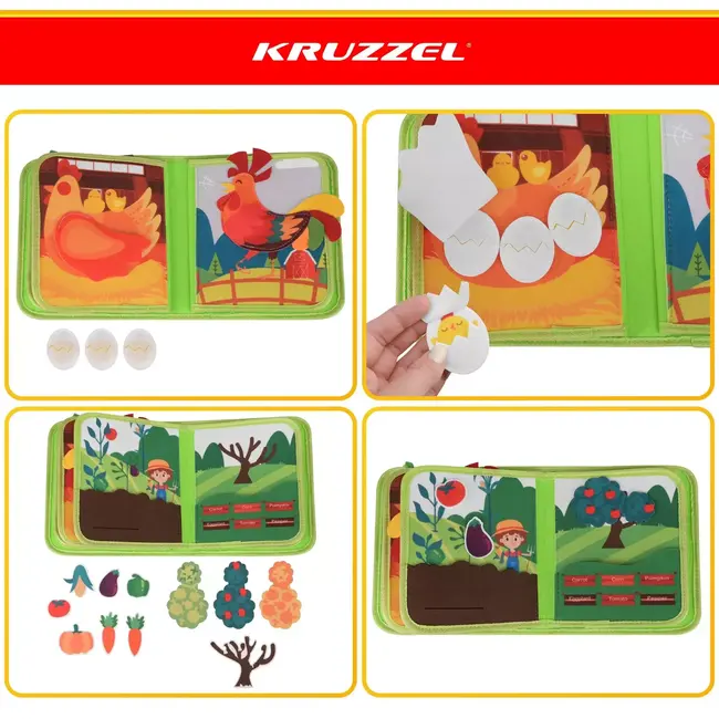 Kruzzel Montessori activiteitenboek boerderij - 10 pagina's met 20 activiteiten, vanaf 2 jaar