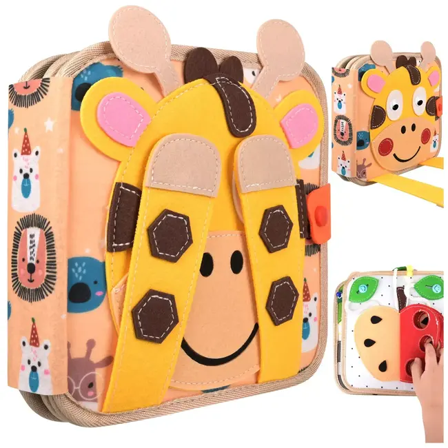 Kruzzel Montessori activiteitenboek giraffe - Zacht vilten speelboek met beweegbare onderdelen - 2+