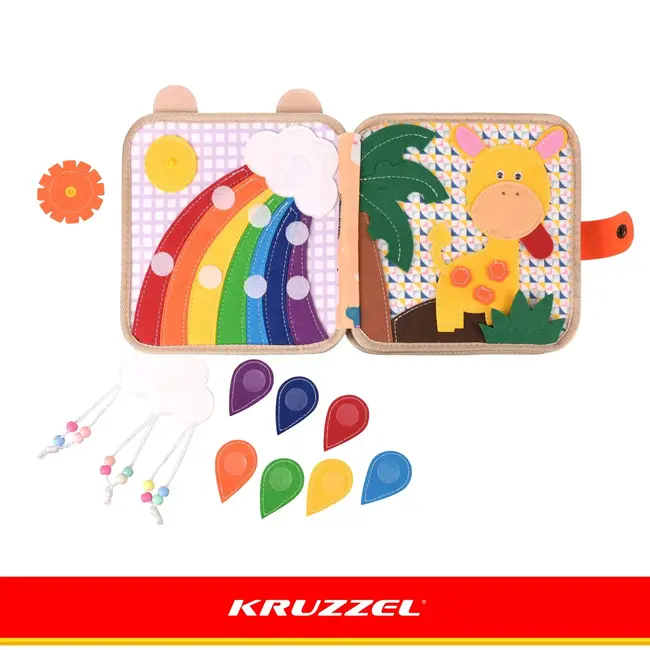 Kruzzel Montessori activiteitenboek giraffe - Zacht vilten speelboek met beweegbare onderdelen - 2+