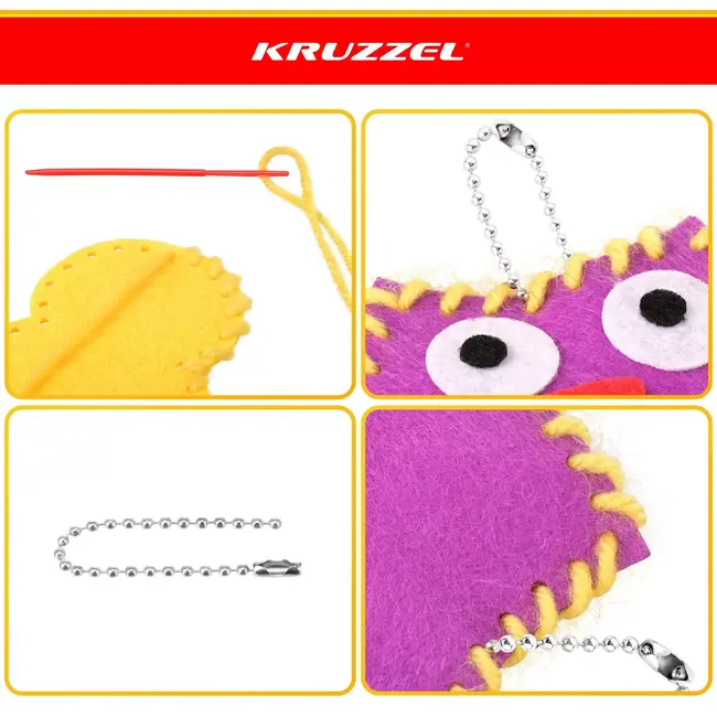 Kruzzel Naaiset kinderen - 12 vilten dieren als sleutelhangers maken met eenvoudige naaisteken