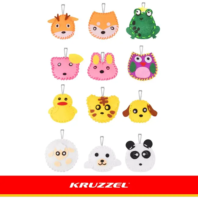 Kruzzel Naaiset kinderen - 12 vilten dieren als sleutelhangers maken met eenvoudige naaisteken