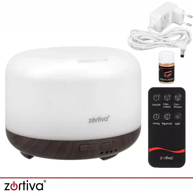 Zortiva Ultrasone luchtbevochtiger 300 ml - Geurverspreider met LED, timer en afstandsbediening
