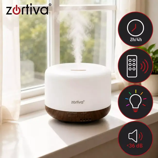 Zortiva Ultrasone luchtbevochtiger 300 ml - Geurverspreider met LED, timer en afstandsbediening